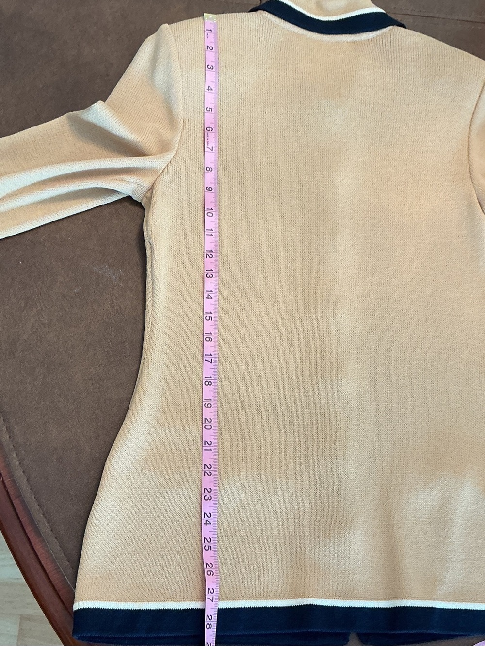 St. John Collection by Marie Gray Camel & Dark Navy Trim Knit Blazer Jacket Sz 6 - Picture 7 of 11